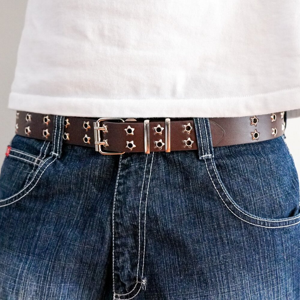 y2k star grommet brown double hole belt — punk scene emo style - Picture 6 of 9